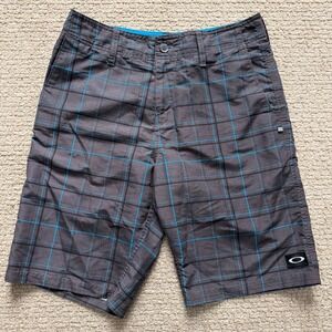 Oakley Plaid Board Shorts Blue Gray Men's Size 31 Swim Trunks Athletic